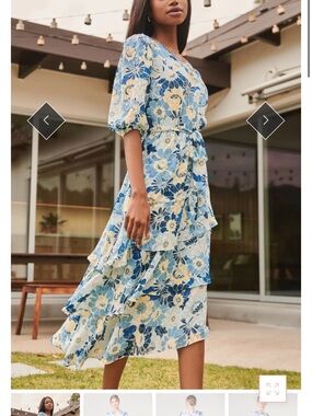 Sugarlips Blue and Yellow Floral High-Low Midi Dress